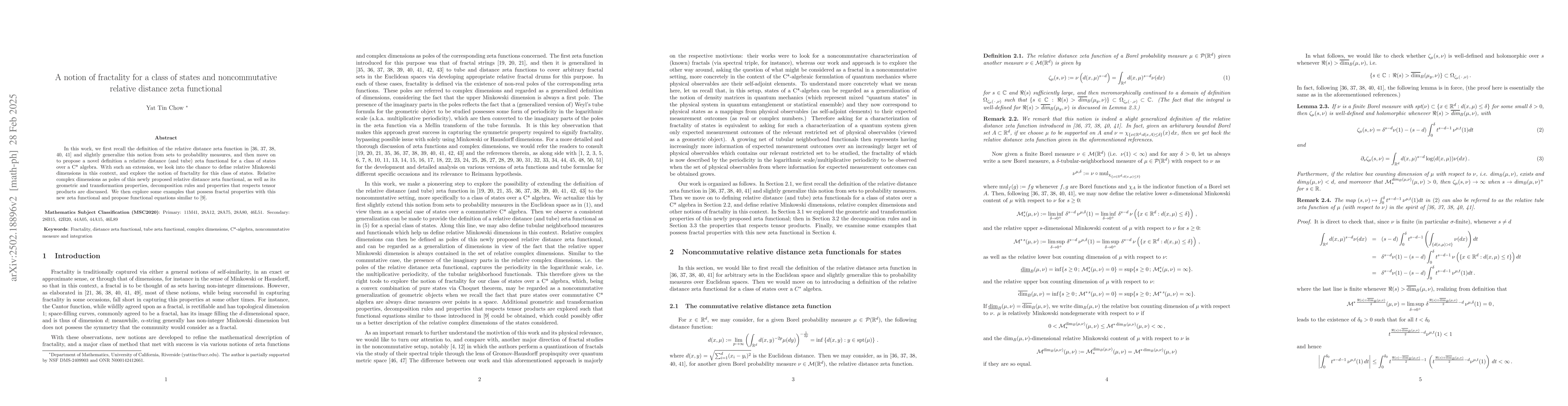 Thumbnail for A notion of fractality for a class of states and noncommutative relative
  distance zeta functional