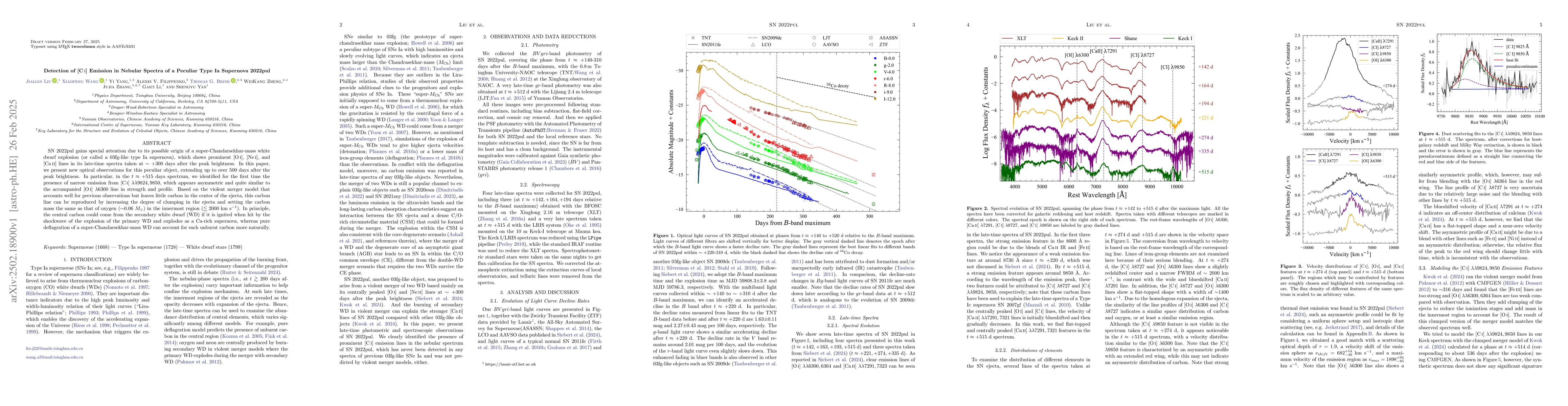 Thumbnail for Detection of [C\,{\sc i}] Emission in Nebular Spectra of a Peculiar Type
  Ia Supernova 2022pul