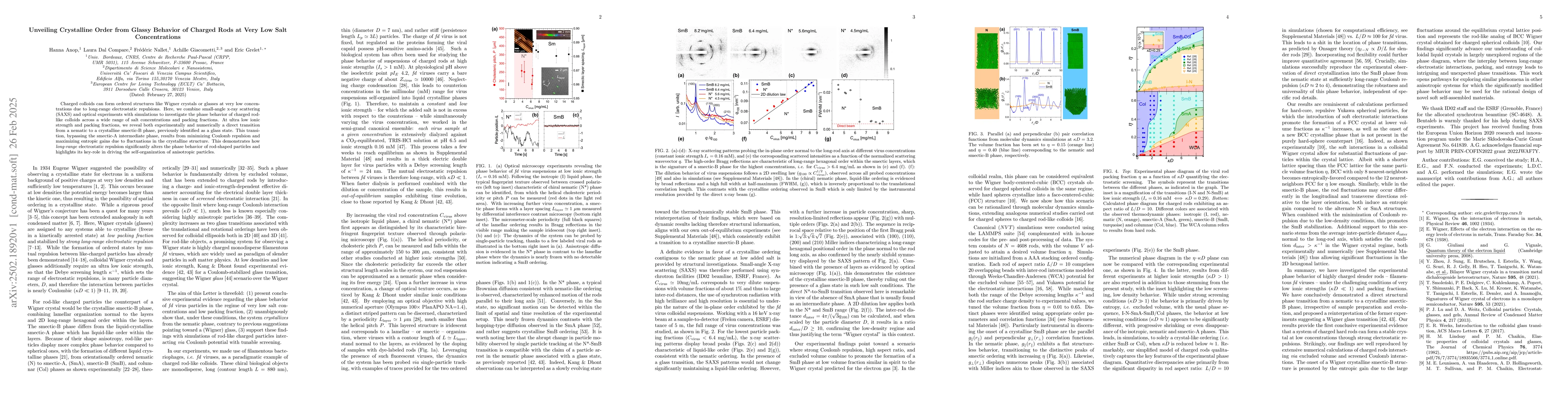 Thumbnail for Unveiling Crystalline Order from Glassy Behavior of Charged Rods at Very
  Low Salt Concentrations