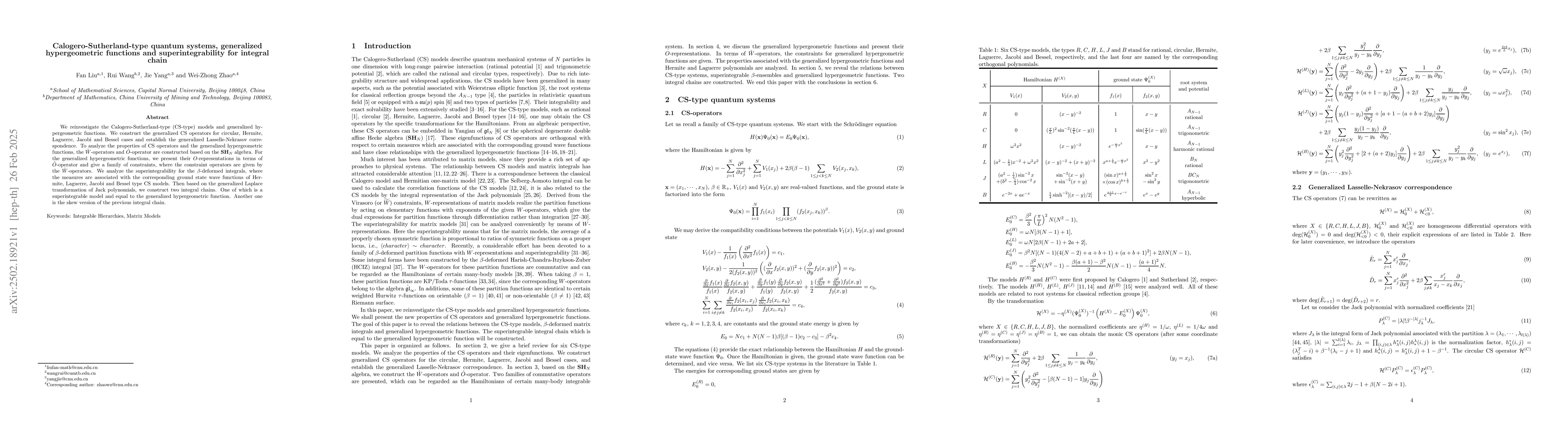 Thumbnail for Calogero-Sutherland-type quantum systems, generalized hypergeometric
  functions and superintegrability for integral chain
