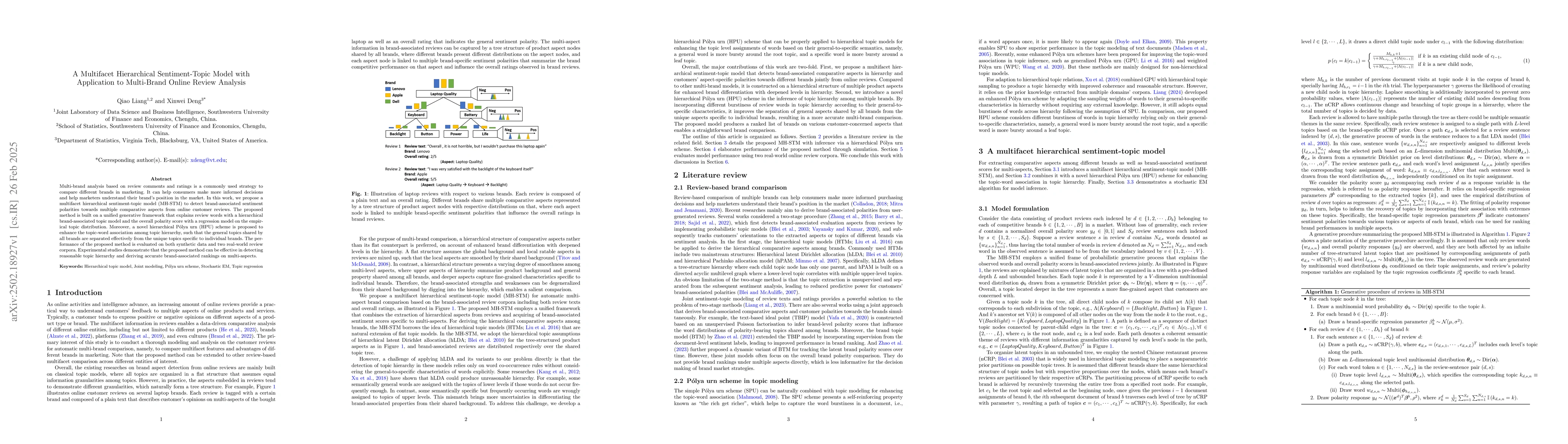 Thumbnail for A Multifacet Hierarchical Sentiment-Topic Model with Application to
  Multi-Brand Online Review Analysis
