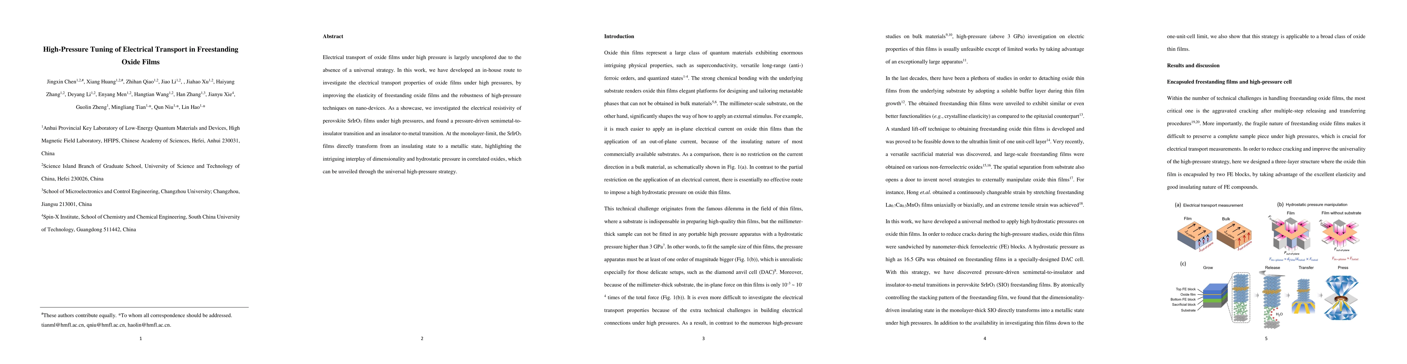 Thumbnail for High-Pressure Tuning of Electrical Transport in Freestanding Oxide Films