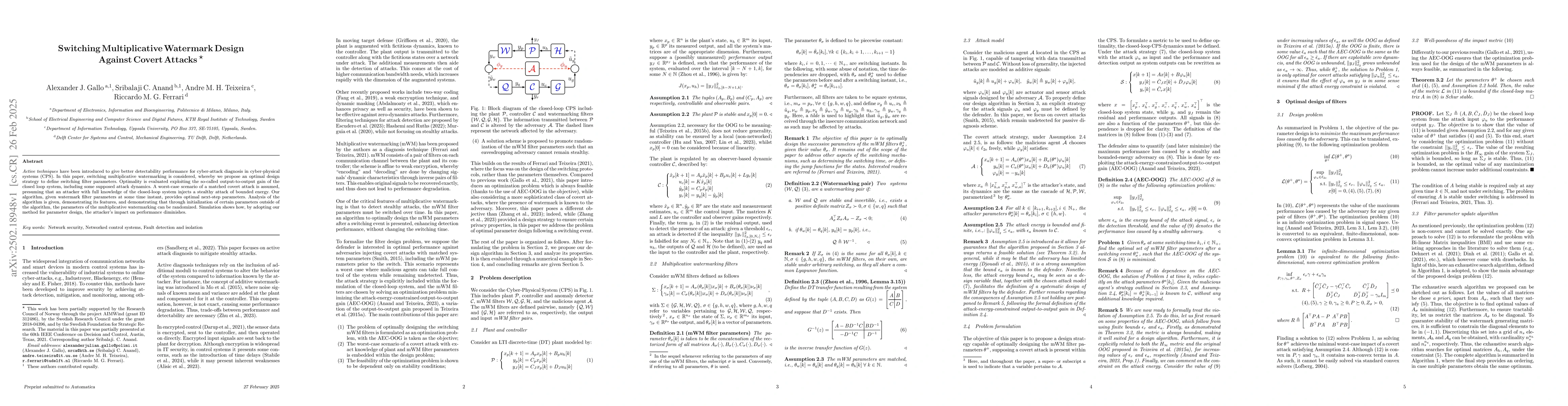 Thumbnail for Switching multiplicative watermark design against covert attacks