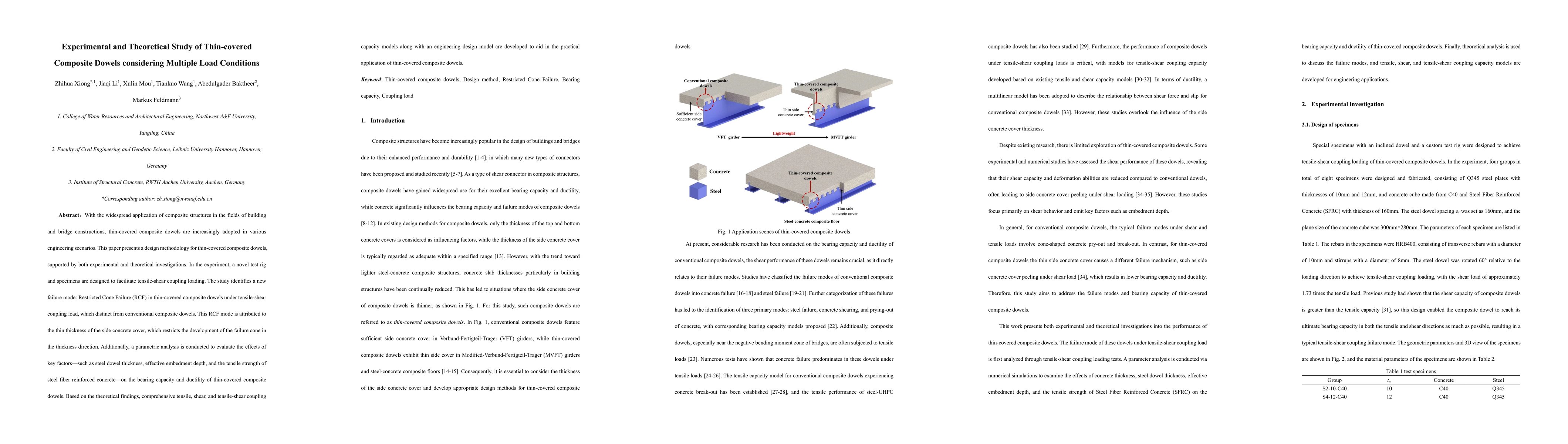 Thumbnail for Experimental and Theoretical Study of Thin-covered Composite Dowels
  considering Multiple Load Conditions