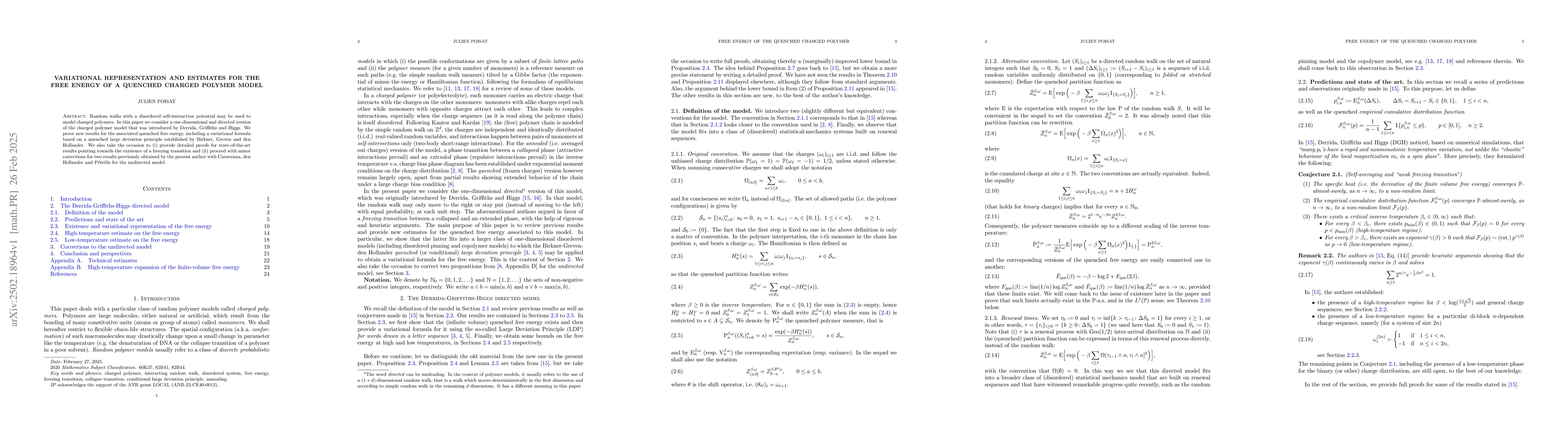 Thumbnail for Variational representation and estimates for the free energy of a
  quenched charged polymer model