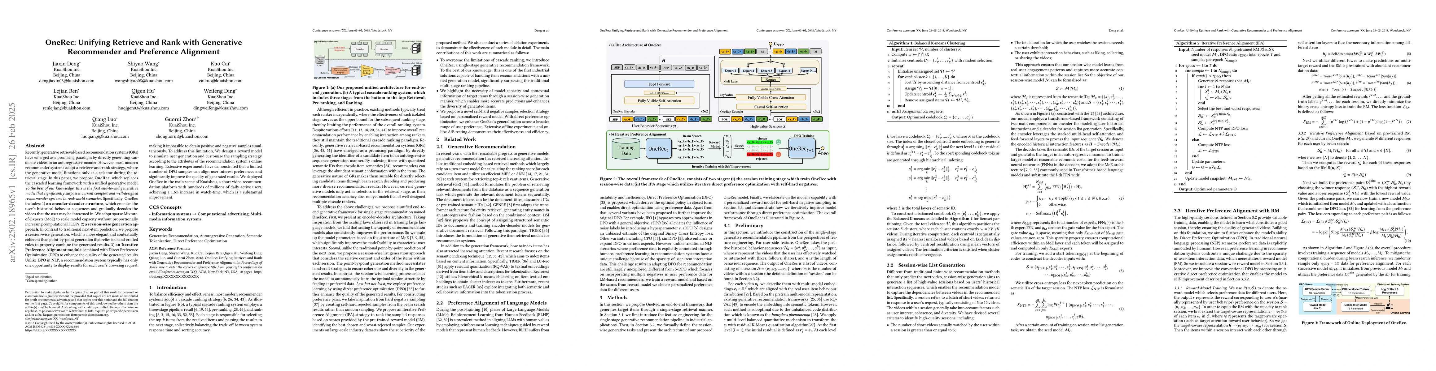 Thumbnail for OneRec: Unifying Retrieve and Rank with Generative Recommender and
  Iterative Preference Alignment