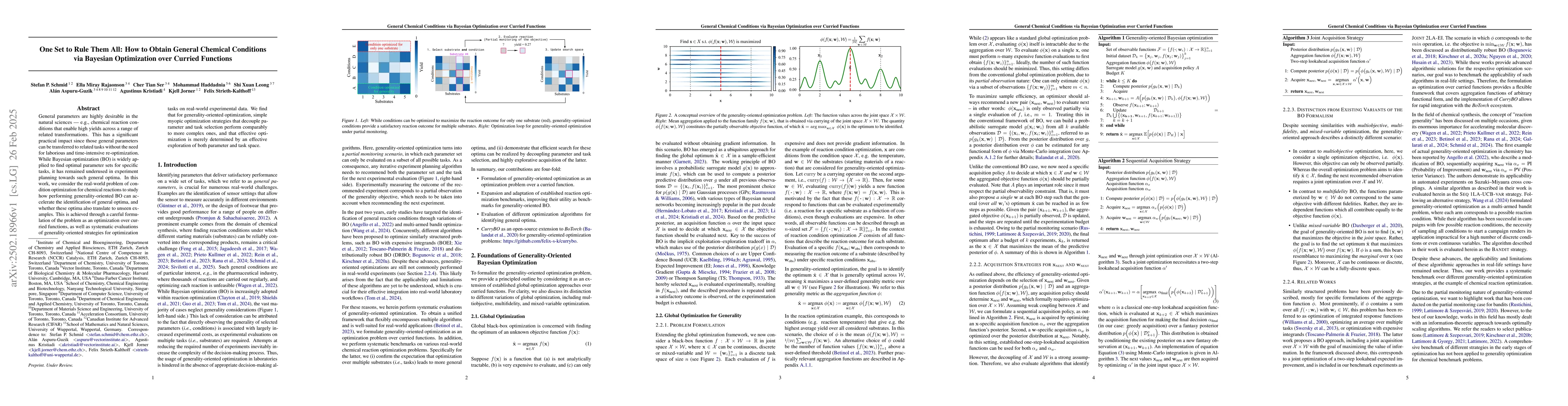 Thumbnail for One Set to Rule Them All: How to Obtain General Chemical Conditions via
  Bayesian Optimization over Curried Functions
