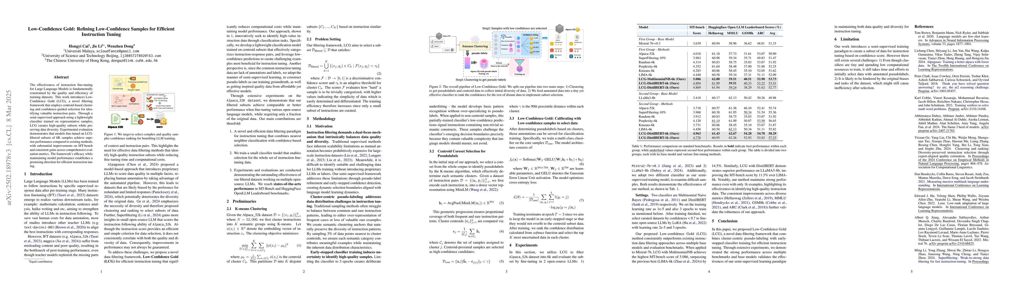 Thumbnail for Low-Confidence Gold: Refining Low-Confidence Samples for Efficient
  Instruction Tuning