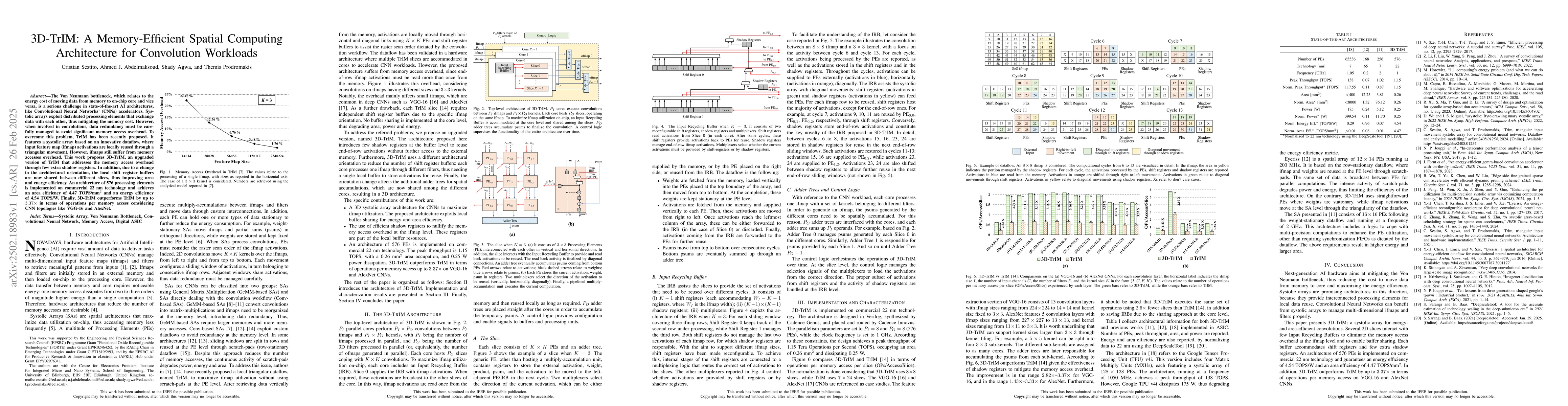 Thumbnail for 3D-TrIM: A Memory-Efficient Spatial Computing Architecture for
  Convolution Workloads