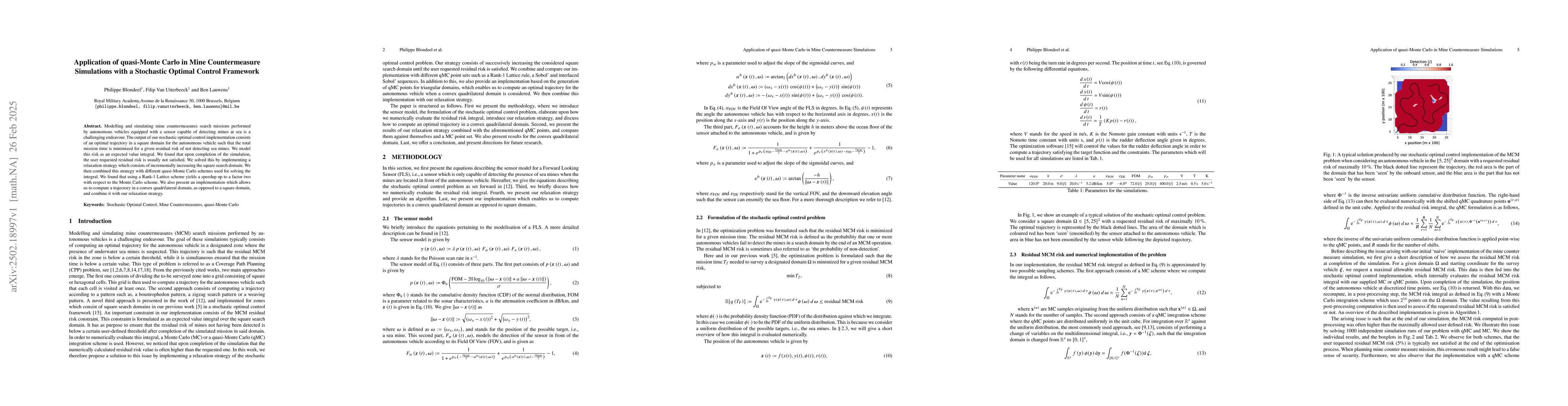 Thumbnail for Application of quasi-Monte Carlo in Mine Countermeasure Simulations with
  a Stochastic Optimal Control Framework