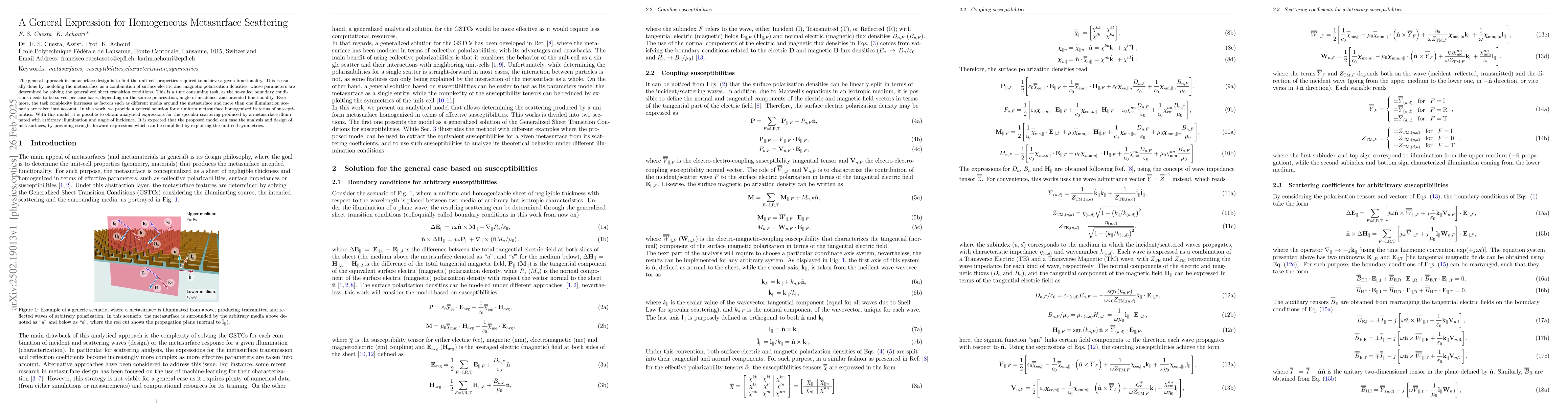Thumbnail for A General Expression for Homogeneous Metasurface Scattering