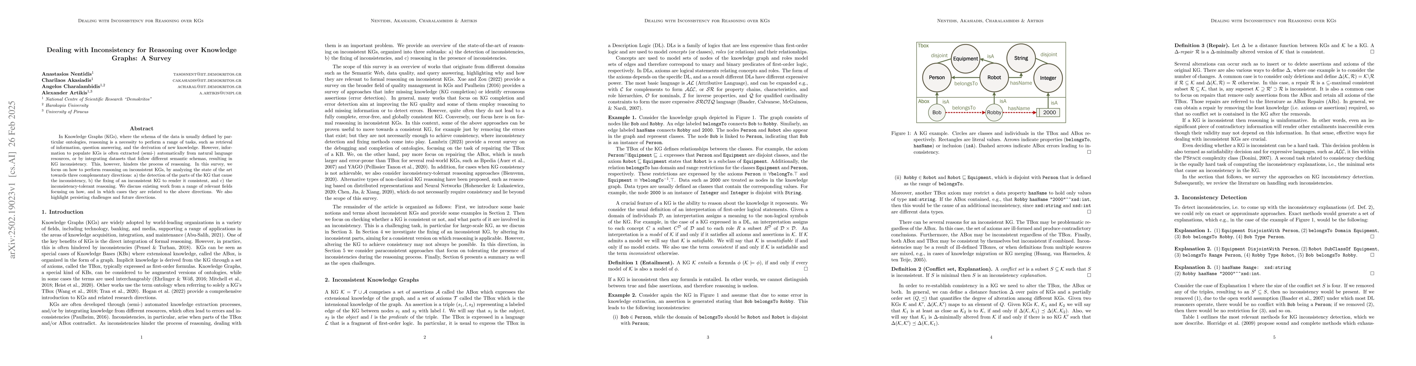 Thumbnail for Dealing with Inconsistency for Reasoning over Knowledge Graphs: A Survey
