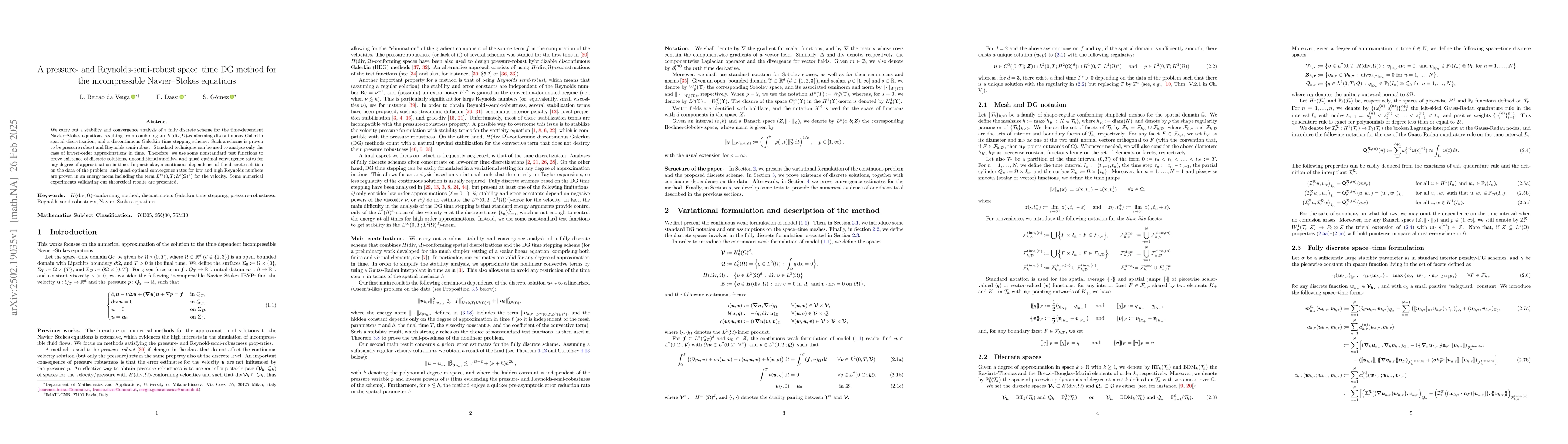 Thumbnail for A pressure- and Reynolds-semi-robust space-time DG method for the
  incompressible Navier-Stokes equations