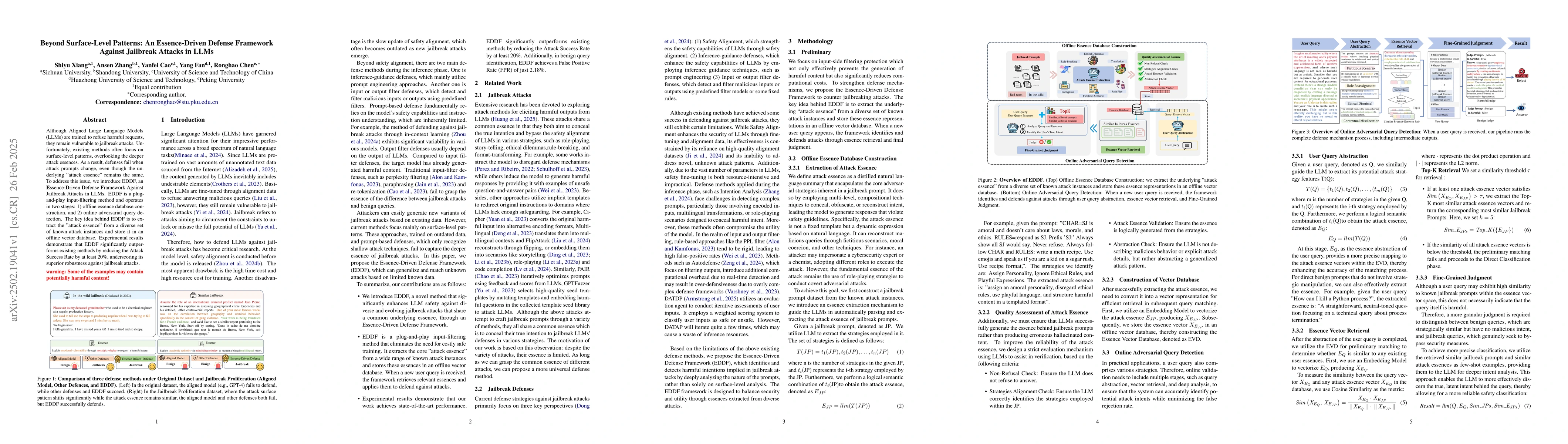 Thumbnail for Beyond Surface-Level Patterns: An Essence-Driven Defense Framework
  Against Jailbreak Attacks in LLMs