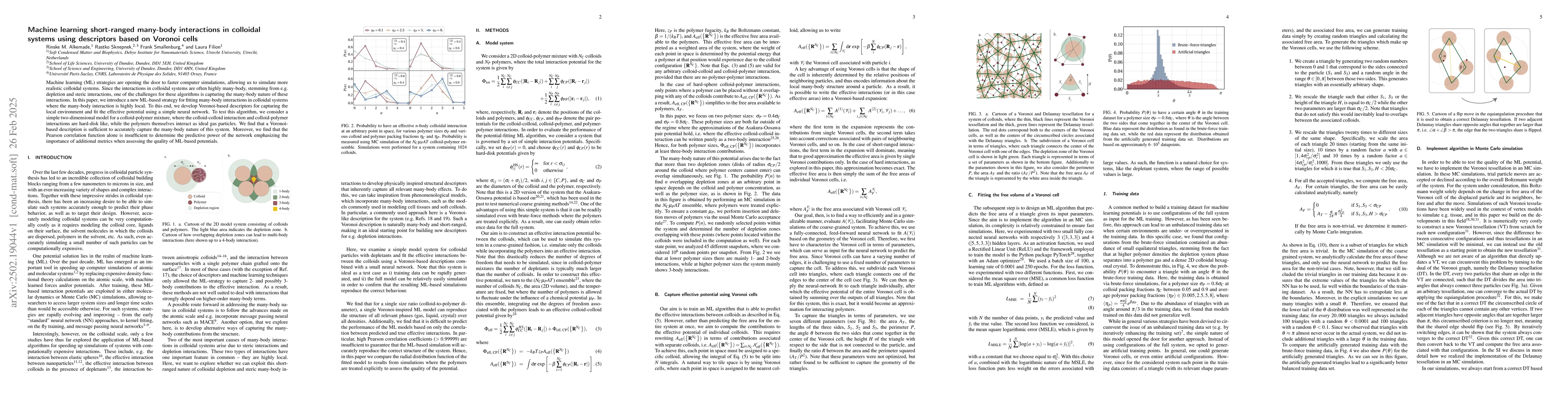 Thumbnail for Machine learning short-ranged many-body interactions in colloidal
  systems using descriptors based on Voronoi cells