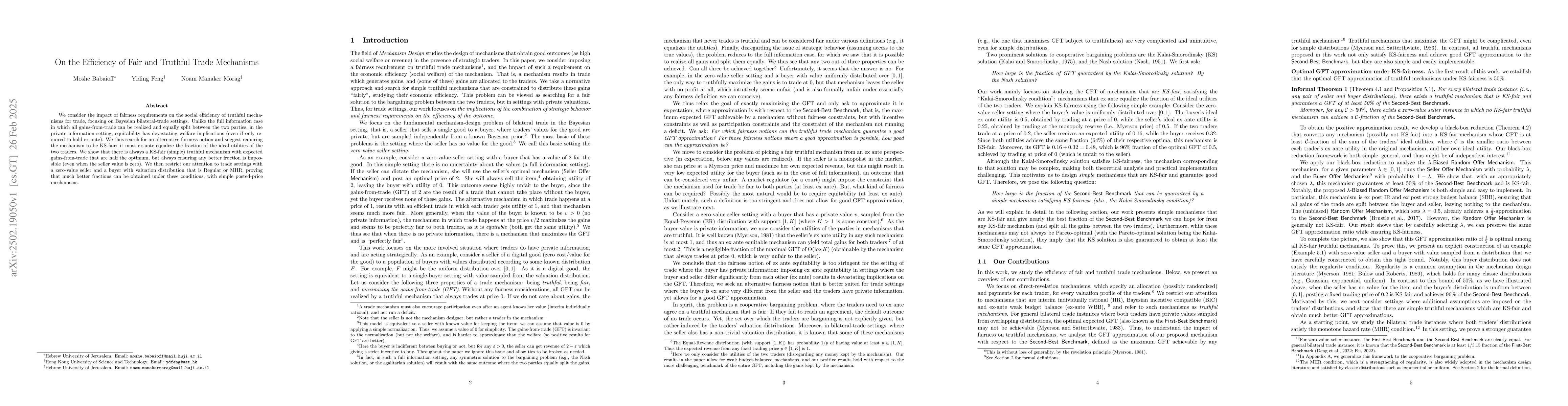 Thumbnail for On the Efficiency of Fair and Truthful Trade Mechanisms