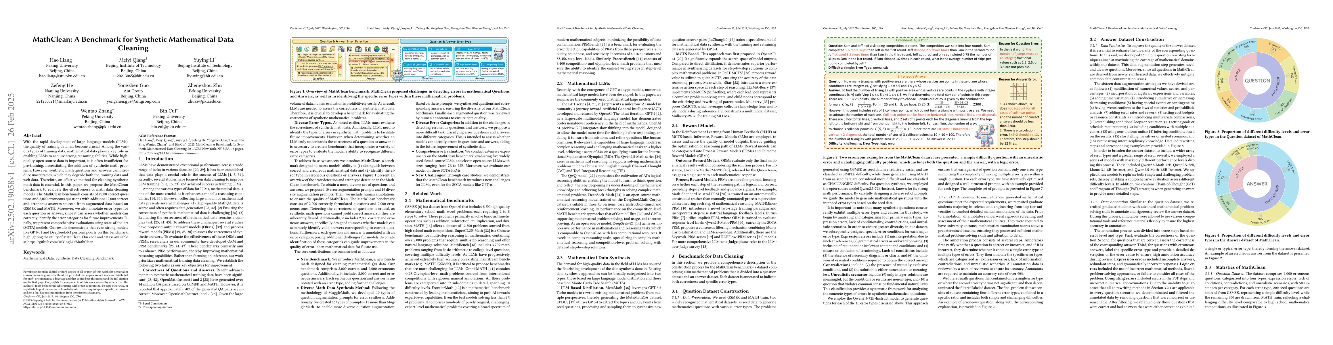 Thumbnail for MathClean: A Benchmark for Synthetic Mathematical Data Cleaning