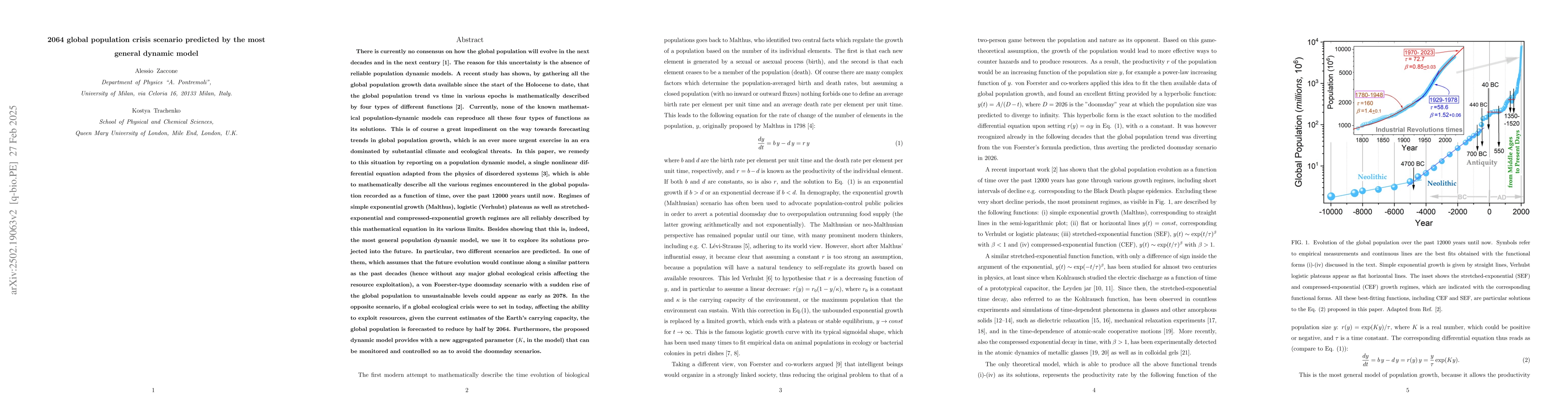 Thumbnail for 2064 global population crisis scenario predicted by the most general
  dynamic model