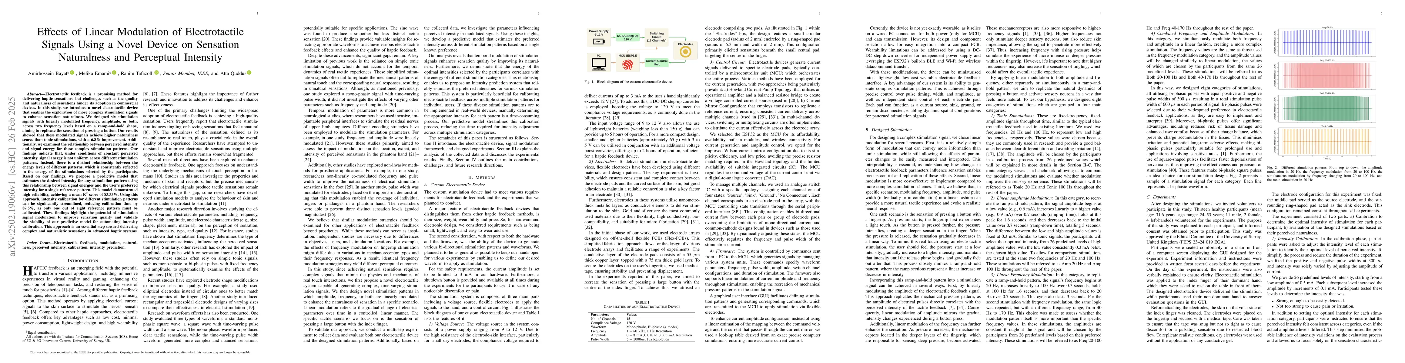 Thumbnail for Effects of Linear Modulation of Electrotactile Signals Using a Novel
  Device on Sensation Naturalness and Perceptual Intensity