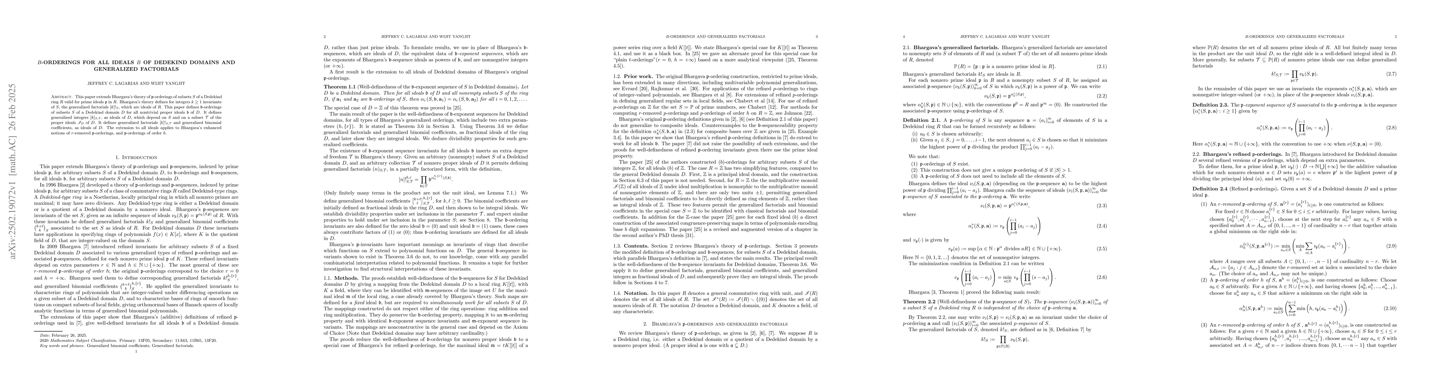 Thumbnail for $B$-orderings for all ideals $B$ of Dedekind domains and generalized
  factorials