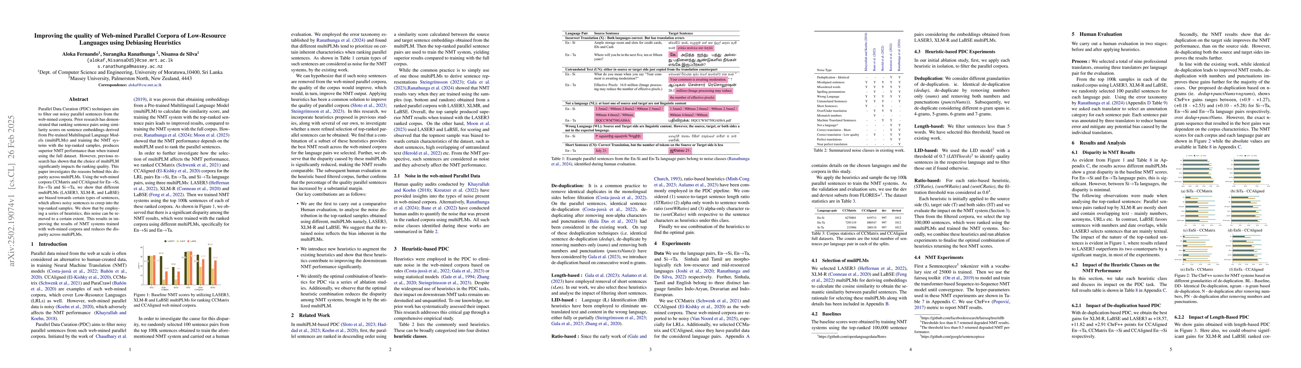 Thumbnail for Improving the quality of Web-mined Parallel Corpora of Low-Resource
  Languages using Debiasing Heuristics