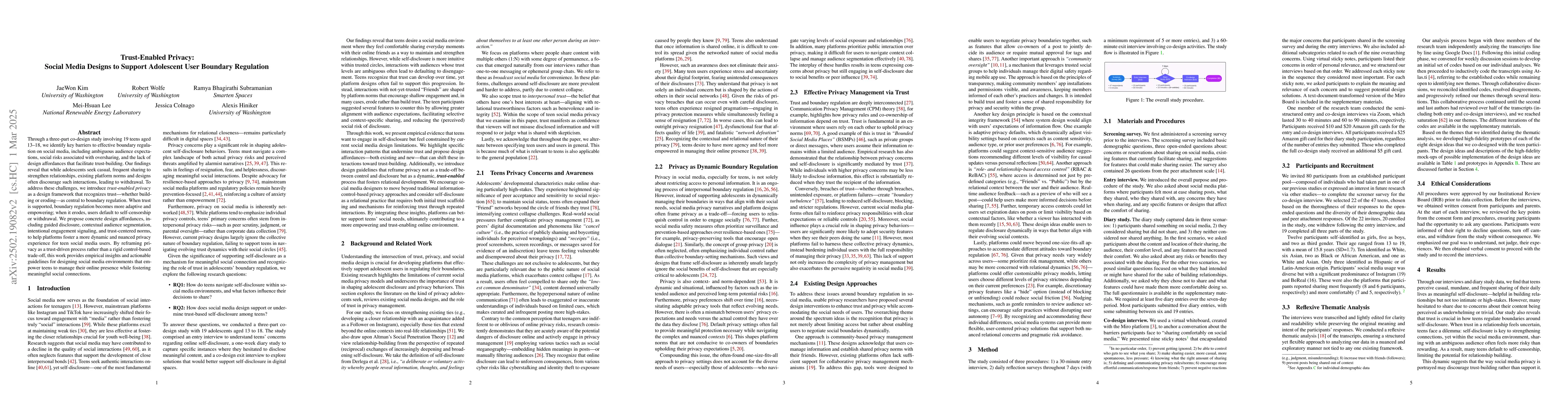 Thumbnail for Trust-Enabled Privacy: Social Media Designs to Support Adolescent User
  Boundary Regulation
