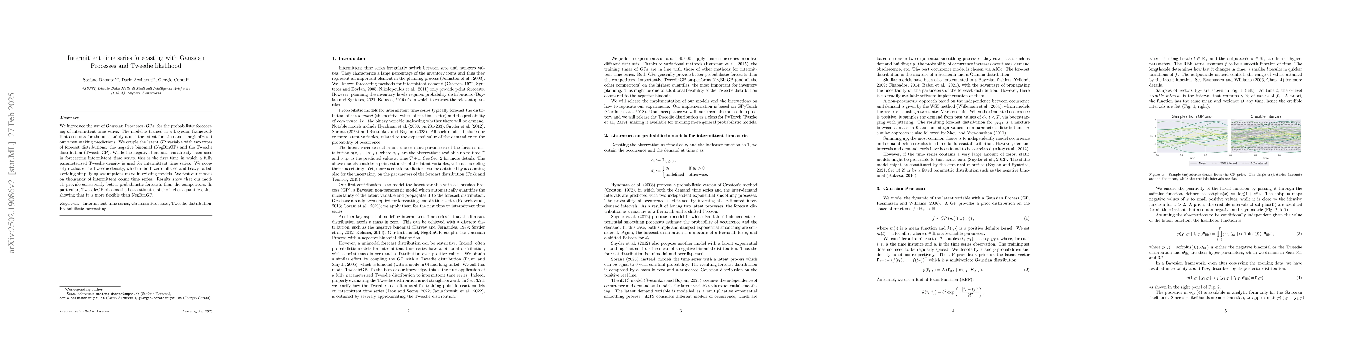 Thumbnail for Forecasting intermittent time series with Gaussian Processes and Tweedie
  likelihood