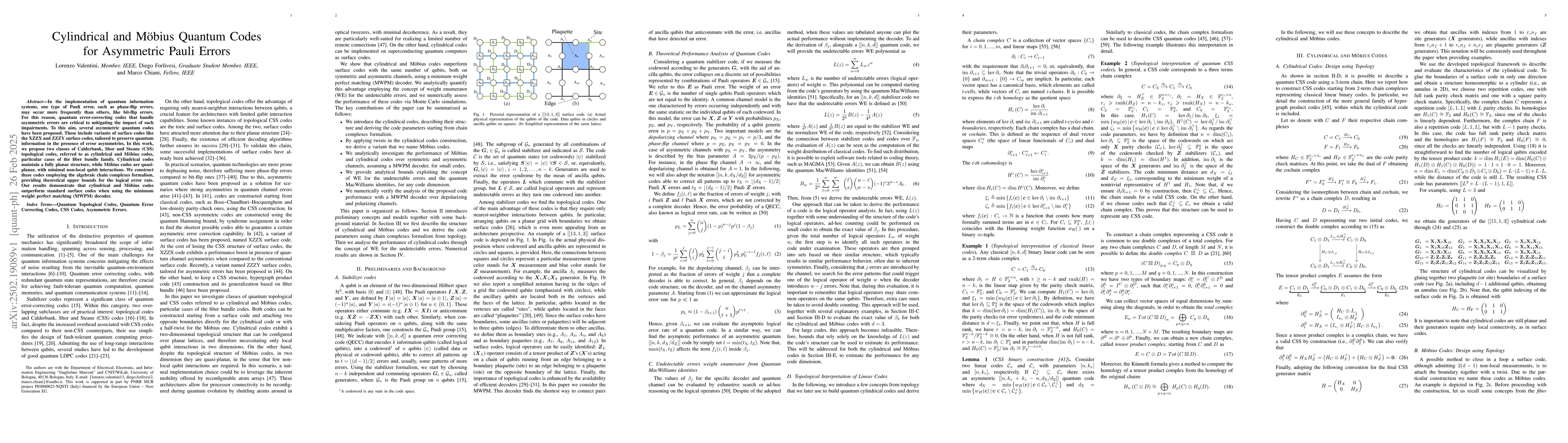 Thumbnail for Cylindrical and Möbius Quantum Codes for Asymmetric Pauli Errors