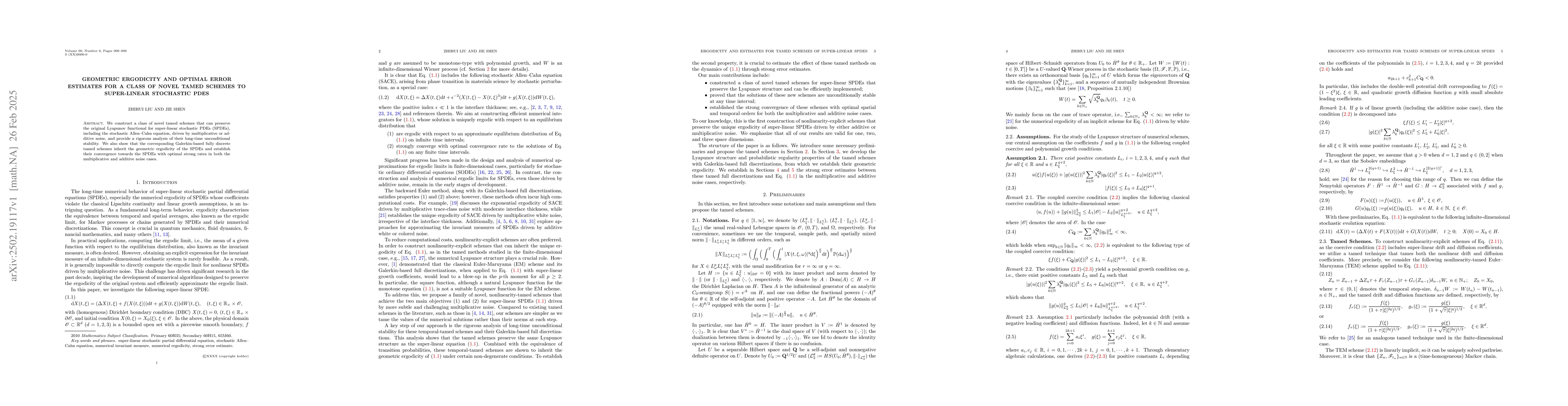Thumbnail for Geometric Ergodicity and Optimal Error Estimates for a Class of Novel
  Tamed Schemes to Super-linear Stochastic PDEs