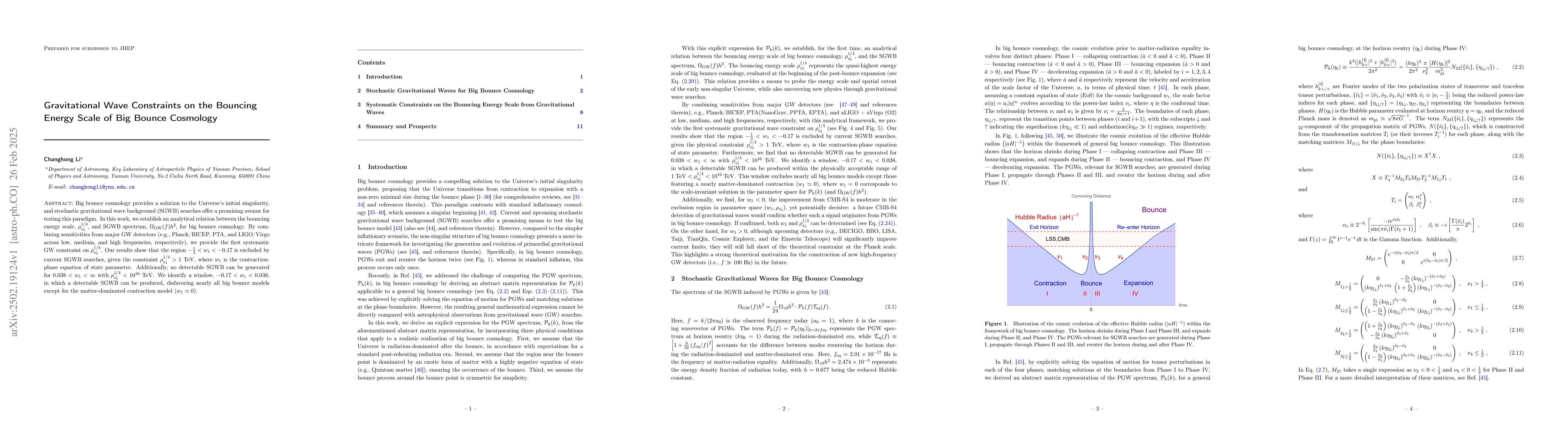 Thumbnail for Gravitational Wave Constraints on the Bouncing Energy Scale of Big
  Bounce Cosmology
