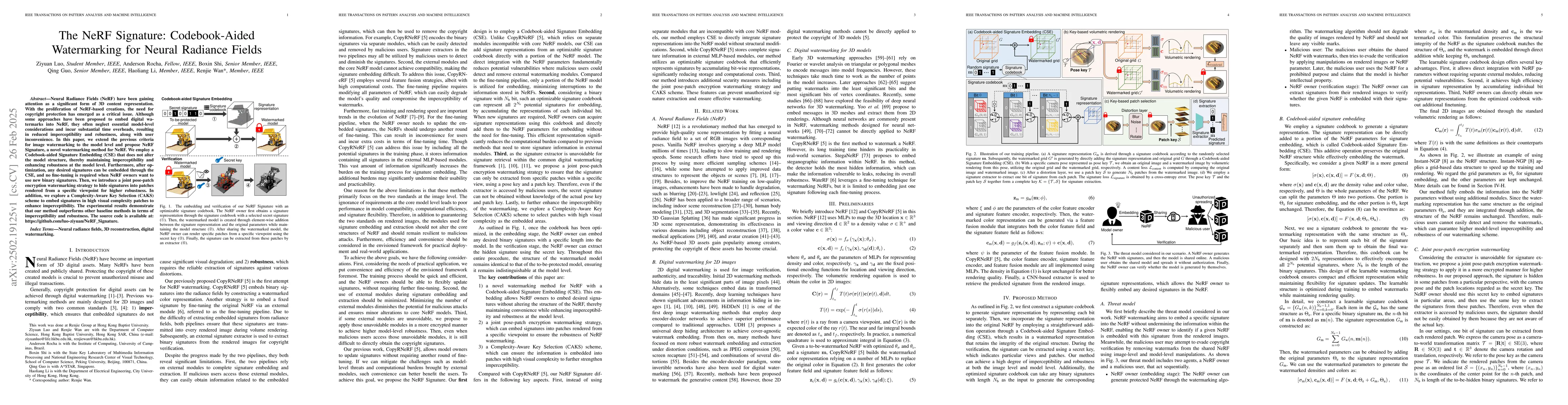 Thumbnail for The NeRF Signature: Codebook-Aided Watermarking for Neural Radiance
  Fields
