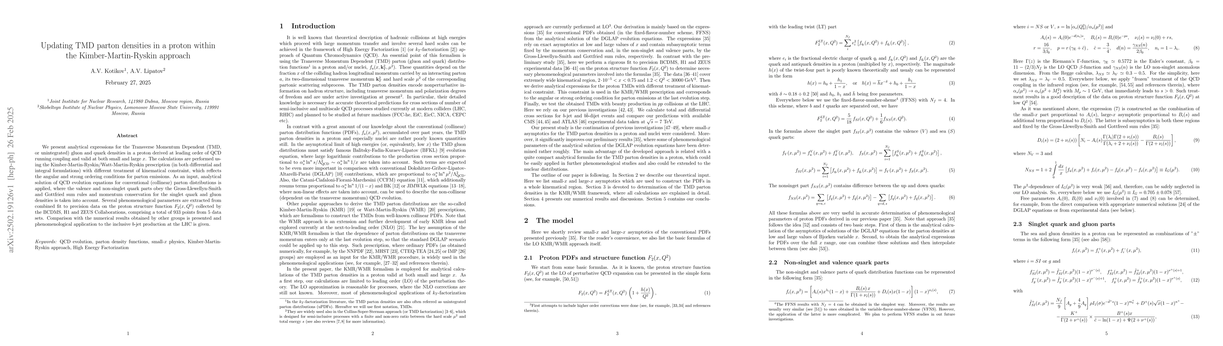 Thumbnail for Updating TMD parton densities in a proton within the
  Kimber-Martin-Ryskin approach