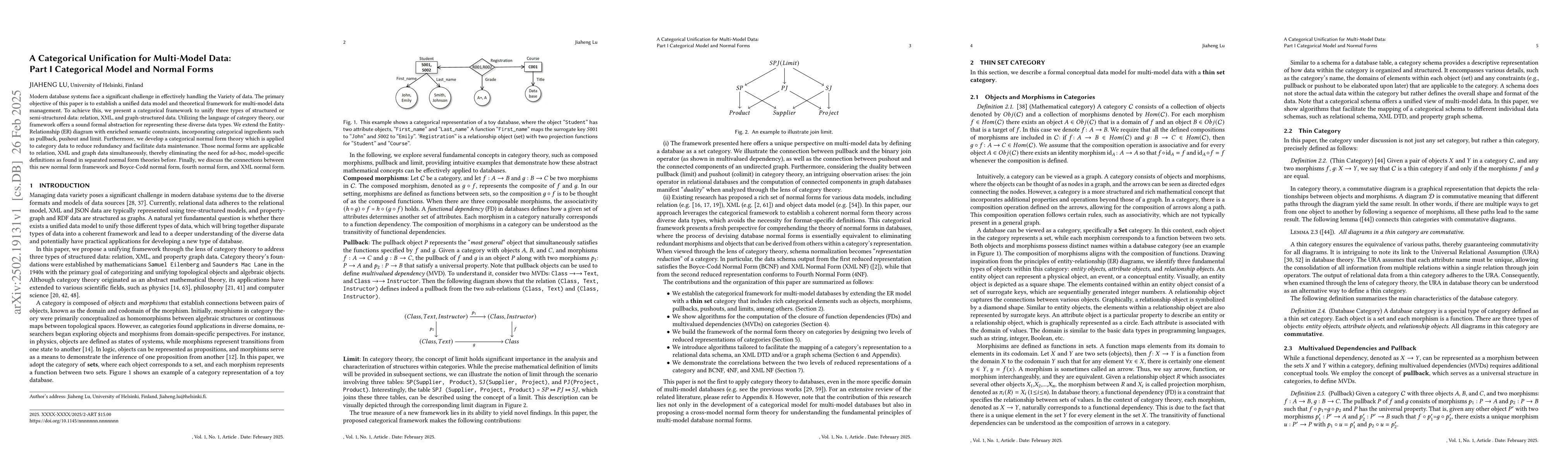 Thumbnail for A Categorical Unification for Multi-Model Data: Part I Categorical Model
  and Normal Forms