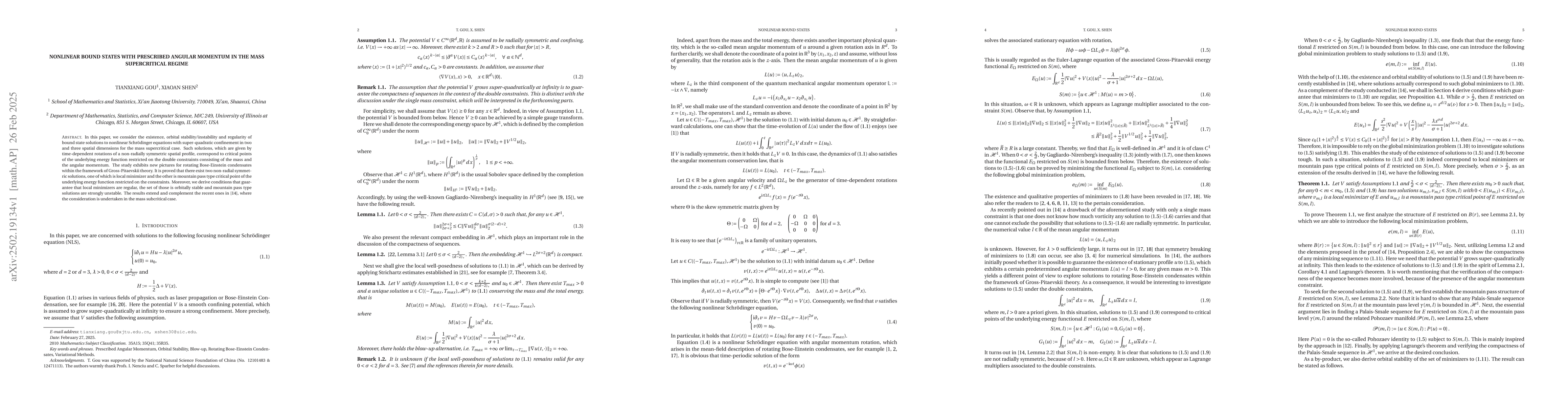 Thumbnail for Nonlinear bound states with prescribed angular momentum in the mass
  supercritical regime