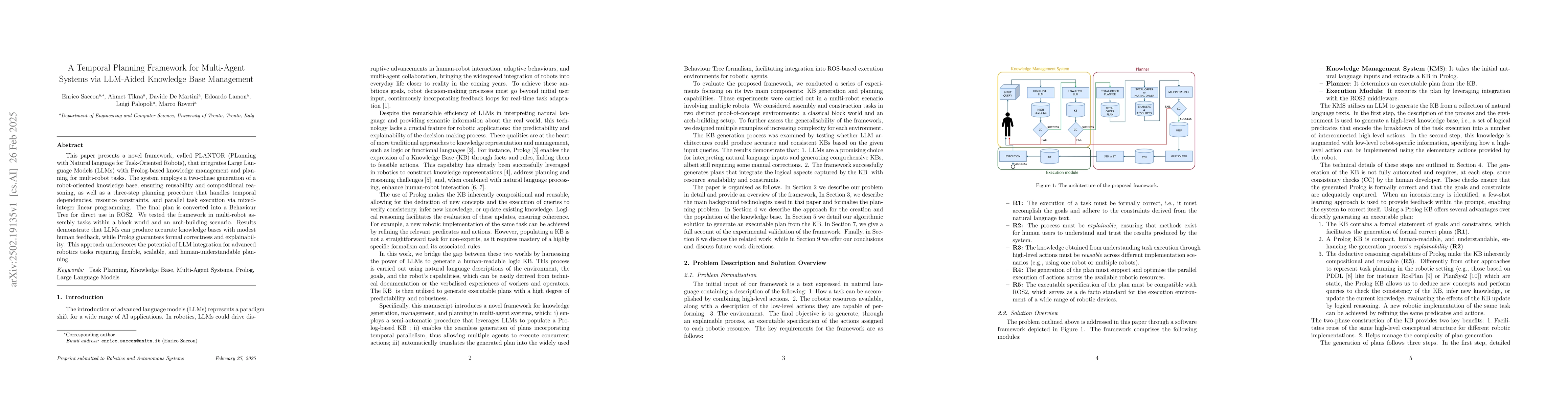 Thumbnail for A Temporal Planning Framework for Multi-Agent Systems via LLM-Aided
  Knowledge Base Management