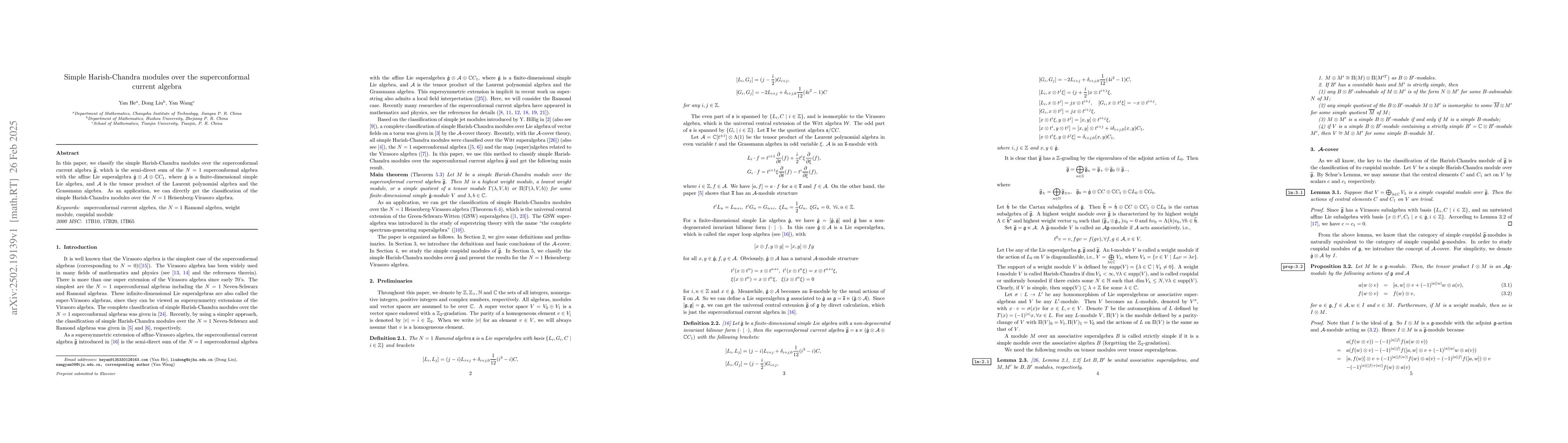 Thumbnail for Simple Harish-Chandra modules over the superconformal current algebra