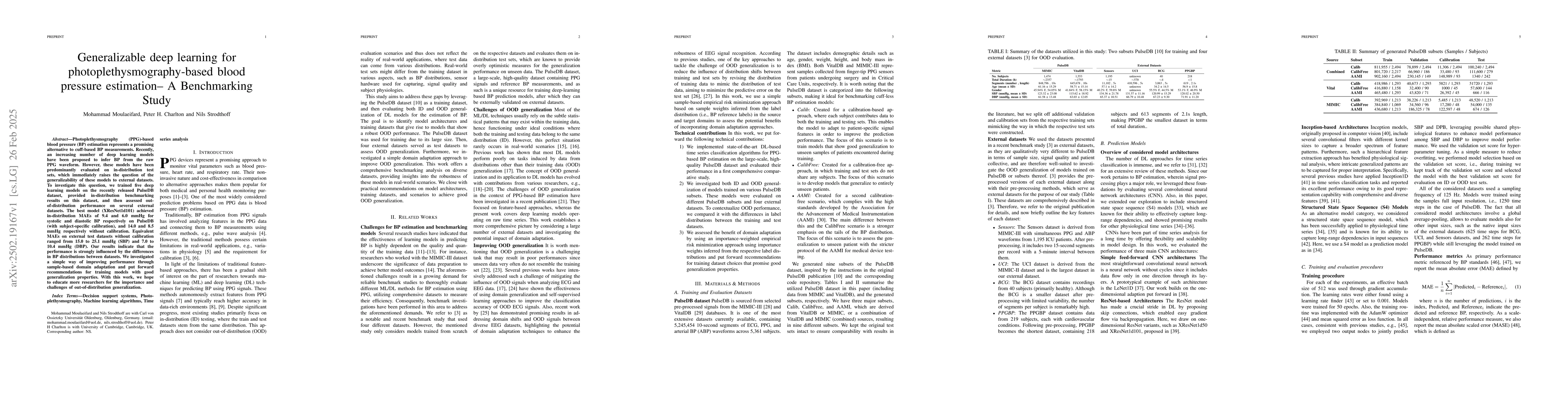 Thumbnail for Generalizable deep learning for photoplethysmography-based blood
  pressure estimation -- A Benchmarking Study