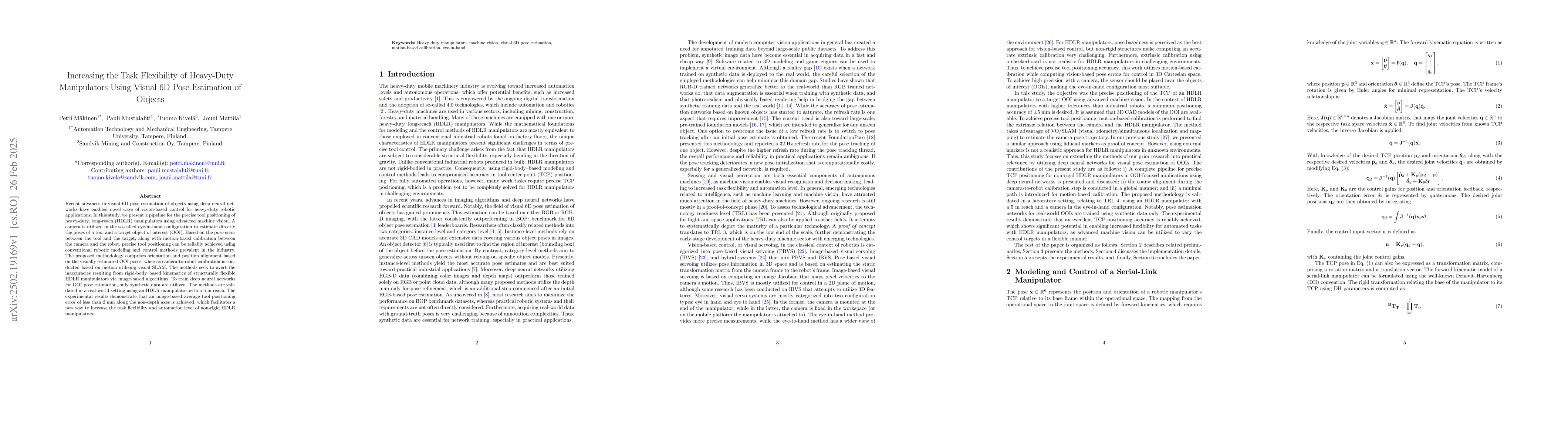 Thumbnail for Increasing the Task Flexibility of Heavy-Duty Manipulators Using Visual
  6D Pose Estimation of Objects