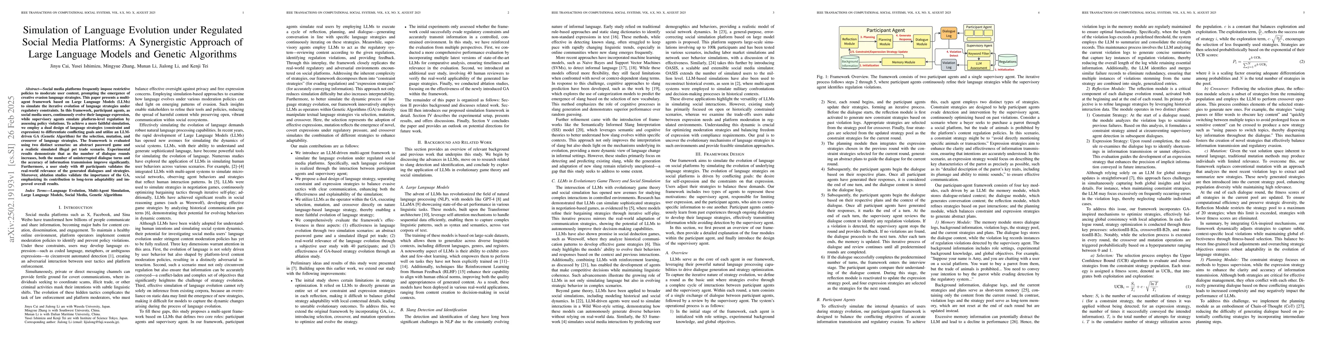 Thumbnail for Simulation of Language Evolution under Regulated Social Media Platforms:
  A Synergistic Approach of Large Language Models and Genetic Algorithms