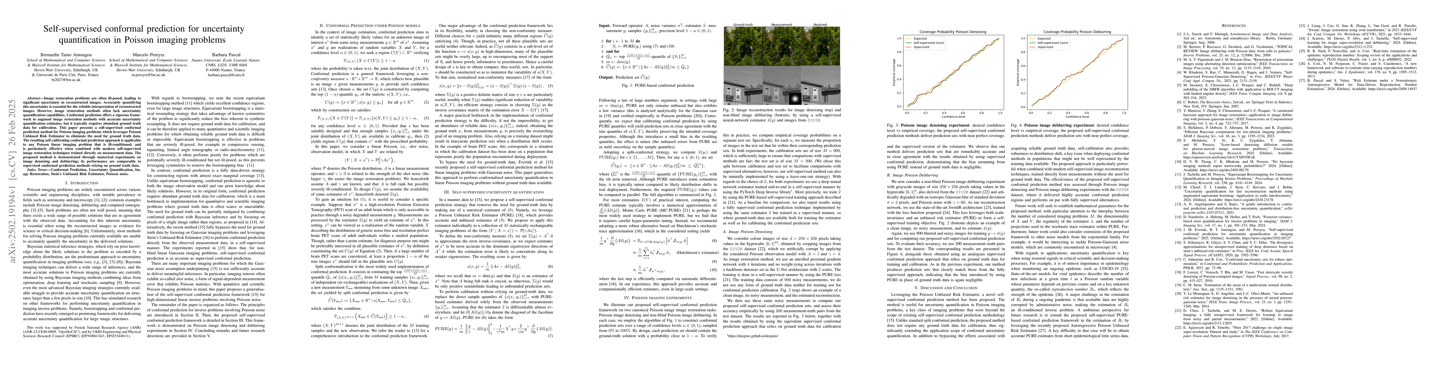 Thumbnail for Self-supervised conformal prediction for uncertainty quantification in
  Poisson imaging problems