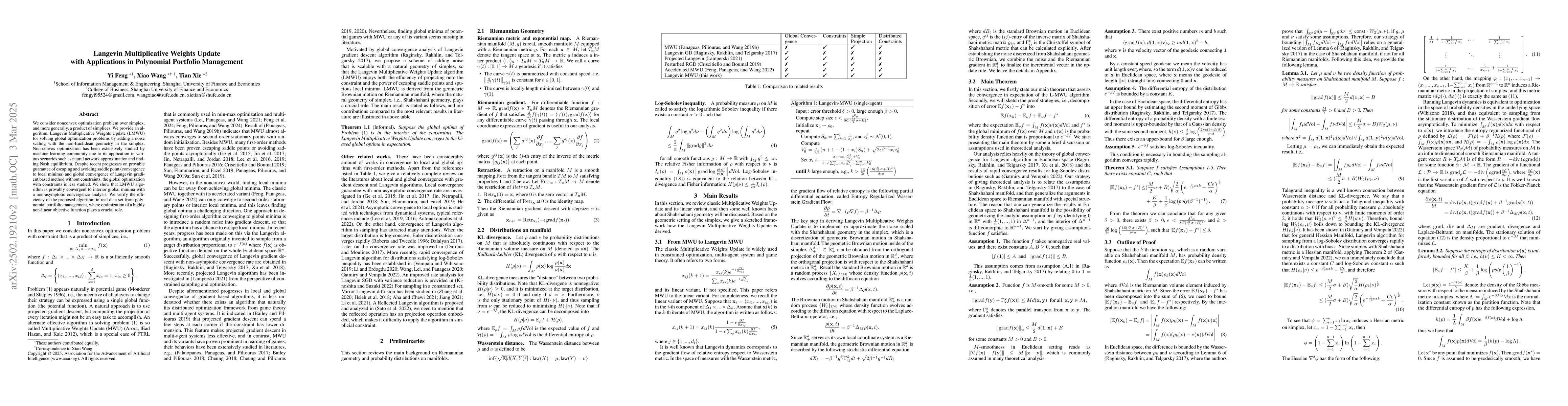 Thumbnail for Langevin Multiplicative Weights Update with Applications in Polynomial
  Portfolio Management