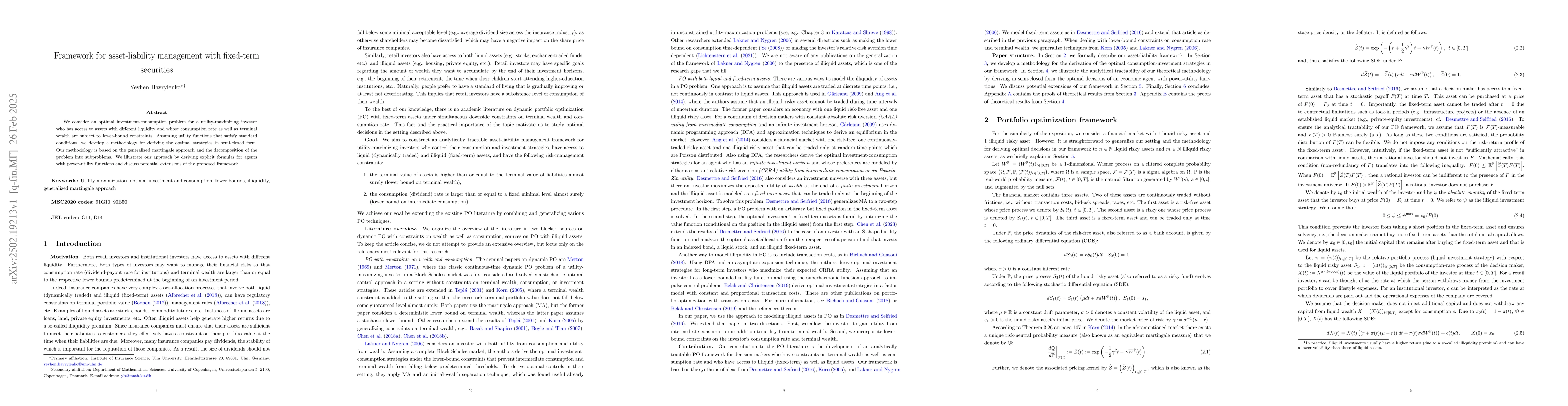 Thumbnail for Framework for asset-liability management with fixed-term securities