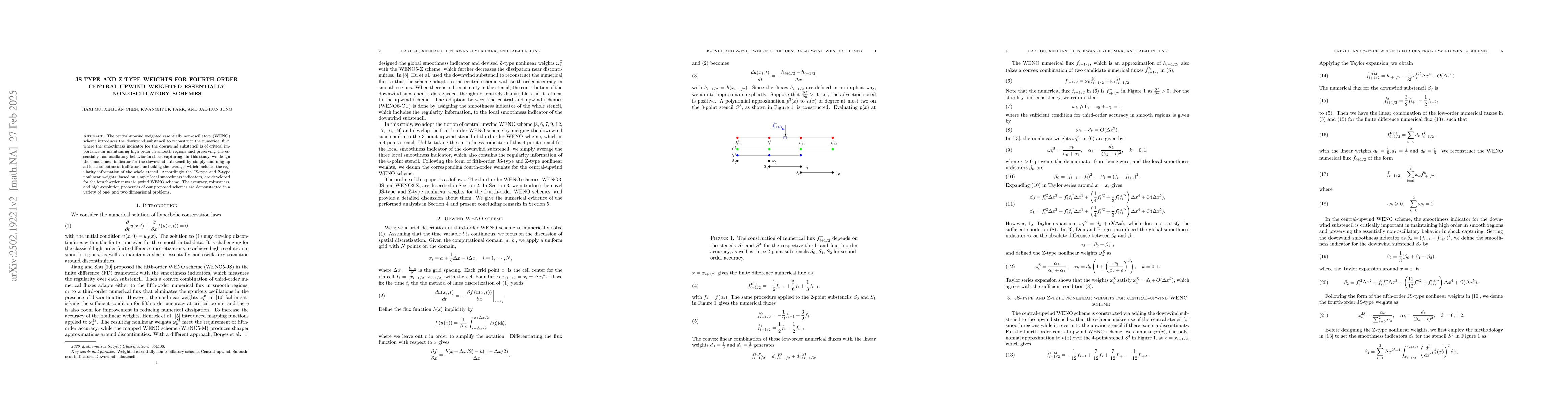 Thumbnail for JS-type and Z-type weights for fourth-order central-upwind weighted
  essentially non-oscillatory schemes