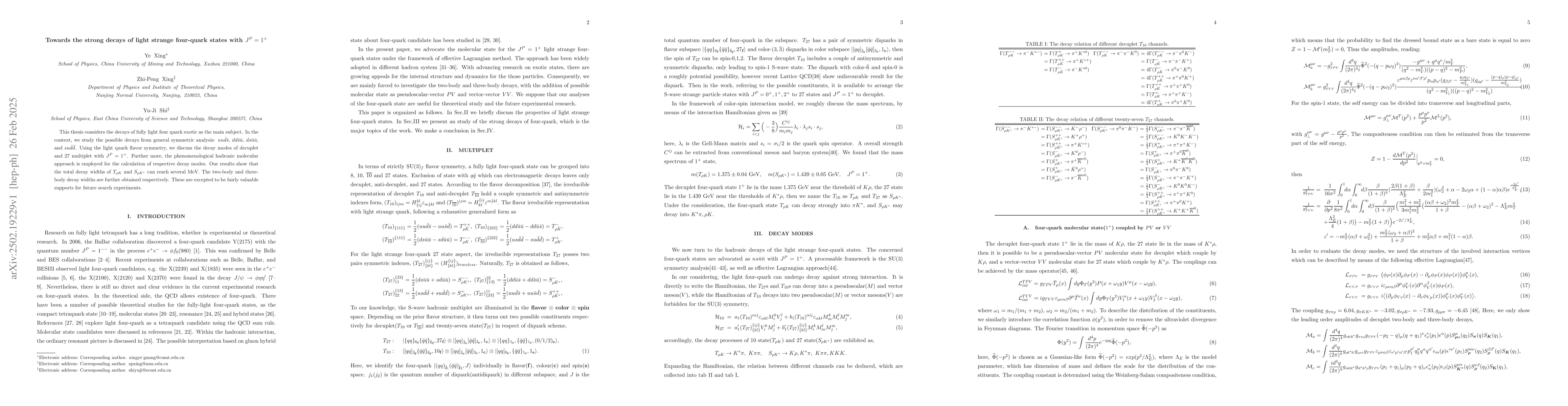 Thumbnail for Towards the strong decays of light strange four-quark states with
  $J^P=1^+$