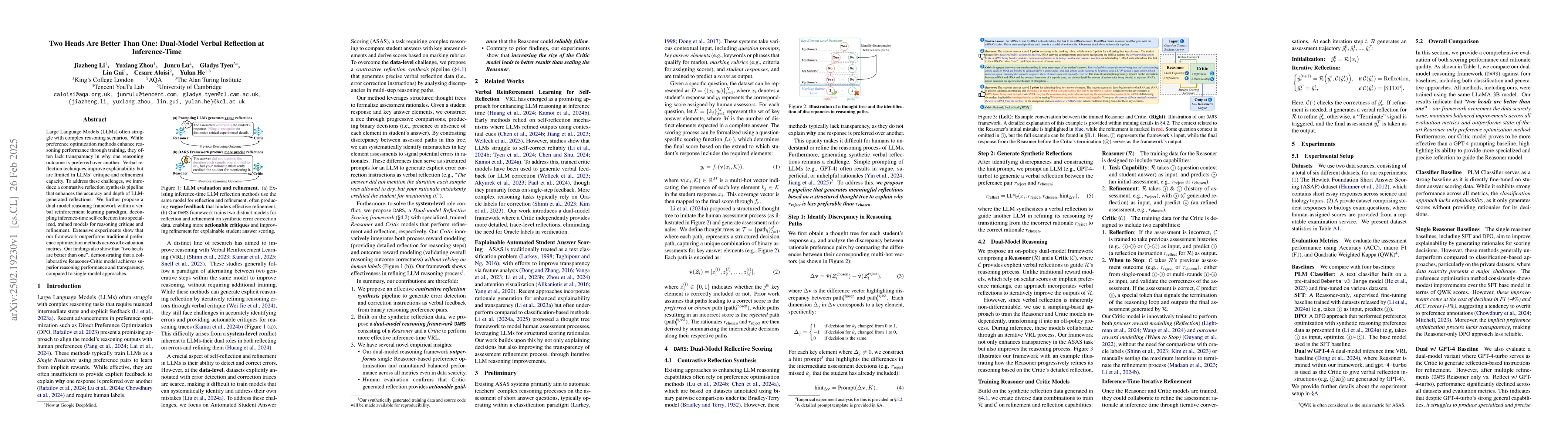 Thumbnail for Two Heads Are Better Than One: Dual-Model Verbal Reflection at
  Inference-Time