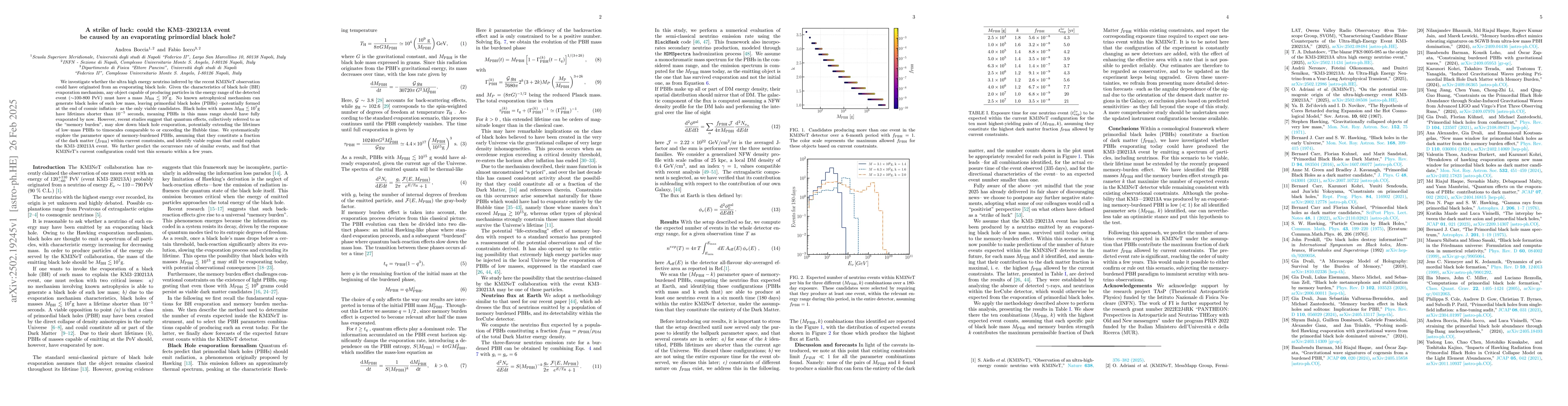 Thumbnail for A strike of luck: could the KM3-230213A event be caused by an
  evaporating primordial black hole?