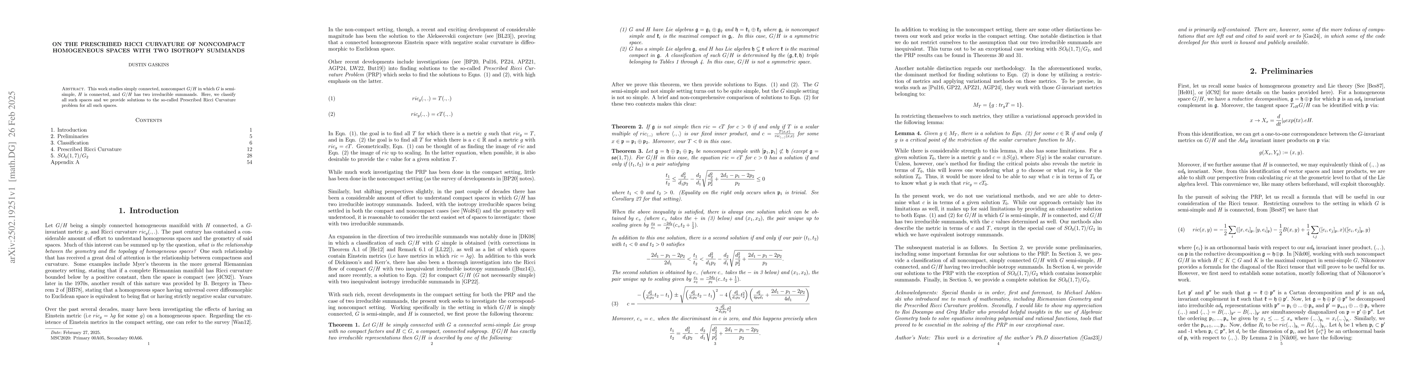 Thumbnail for On the Prescribed Ricci Curvature of Noncompact Homogeneous Spaces with
  Two Isotropy Summands