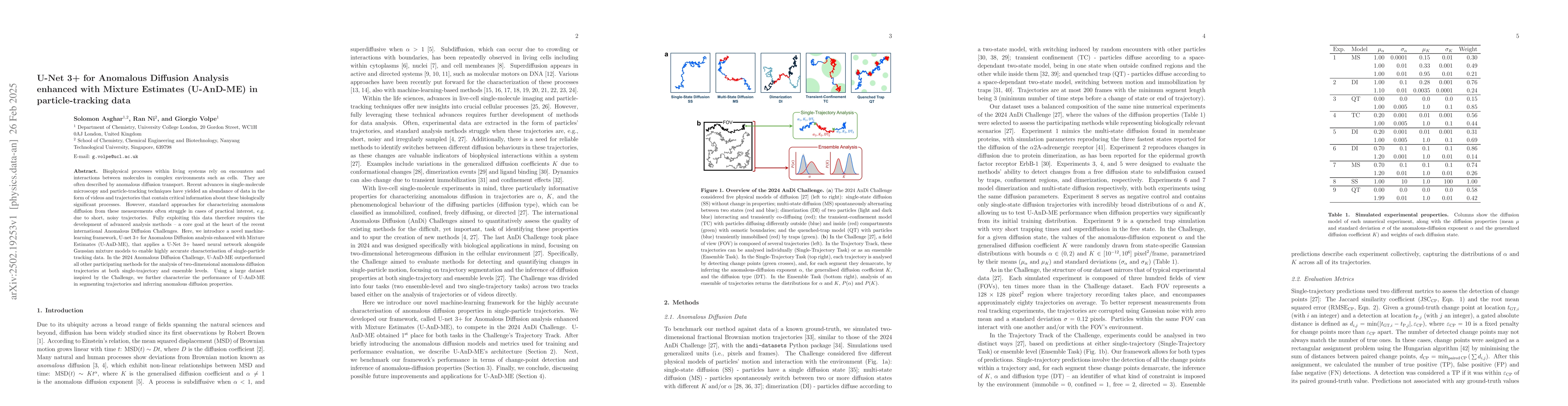 Thumbnail for U-Net 3+ for Anomalous Diffusion Analysis enhanced with Mixture
  Estimates (U-AnD-ME) in particle-tracking data