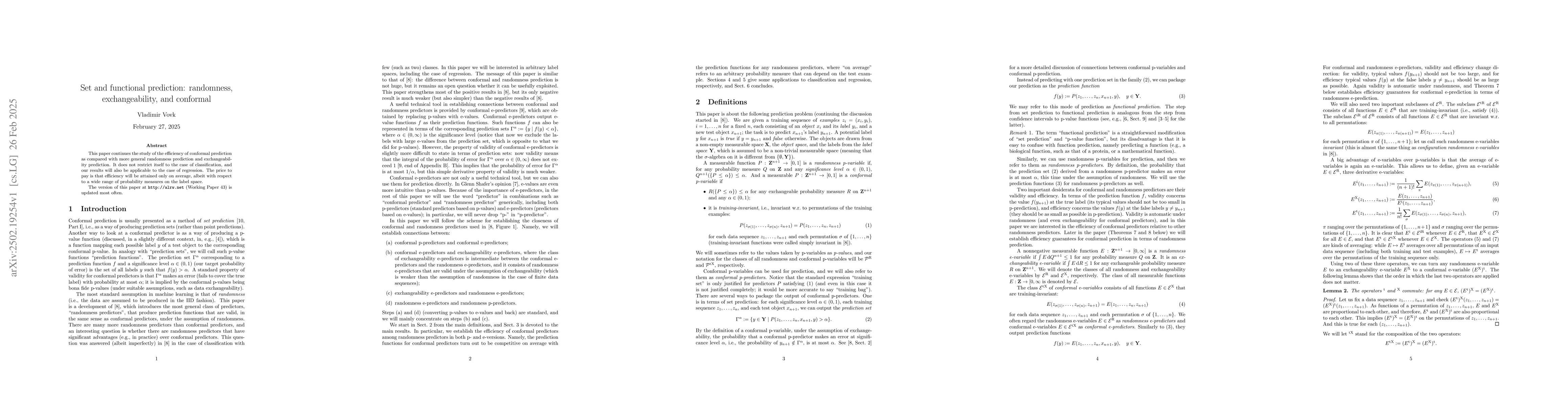 Thumbnail for Set and functional prediction: randomness, exchangeability, and
  conformal
