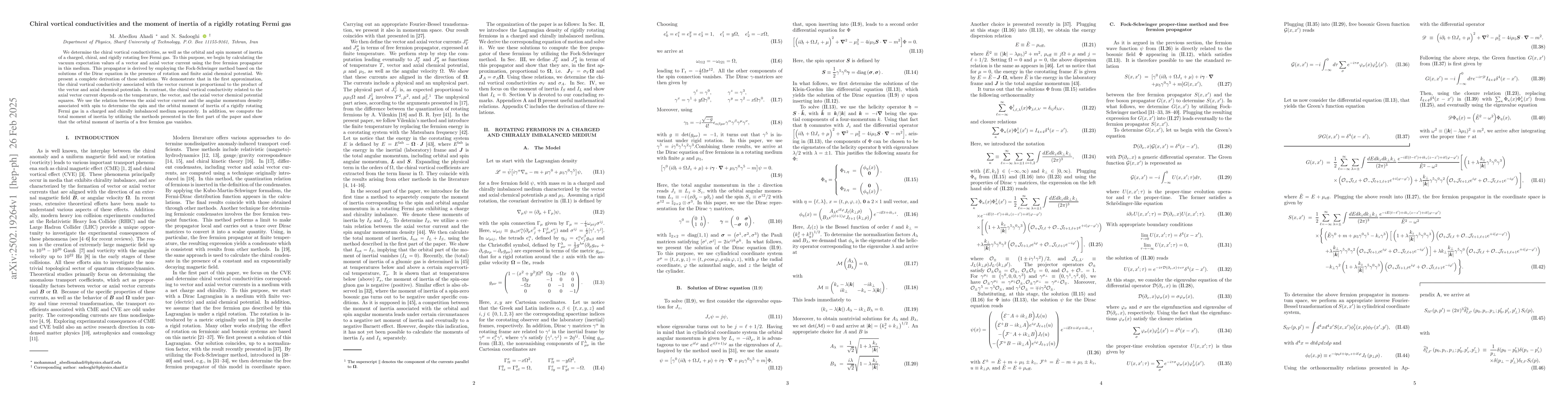 Thumbnail for Chiral vortical conductivities and the moment of inertia of a rigidly
  rotating Fermi gas
